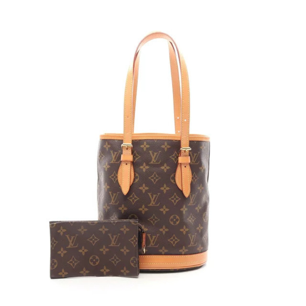Louis Vuitton Bucket Monogram Handbag Canvas Leather Brown
